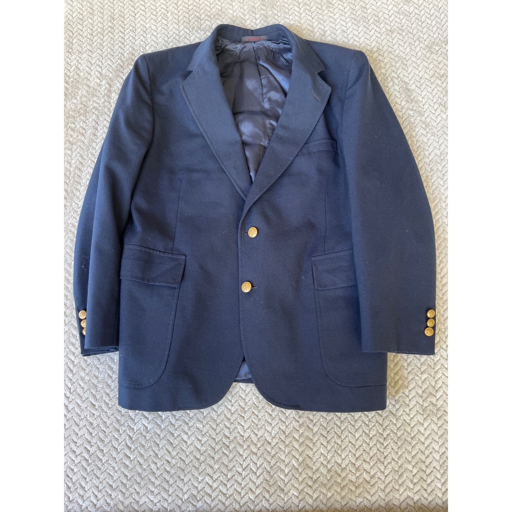 Savile Row Mens Navy Blue Wool Blazer Gold Crest Buttons 40S Single Breasted